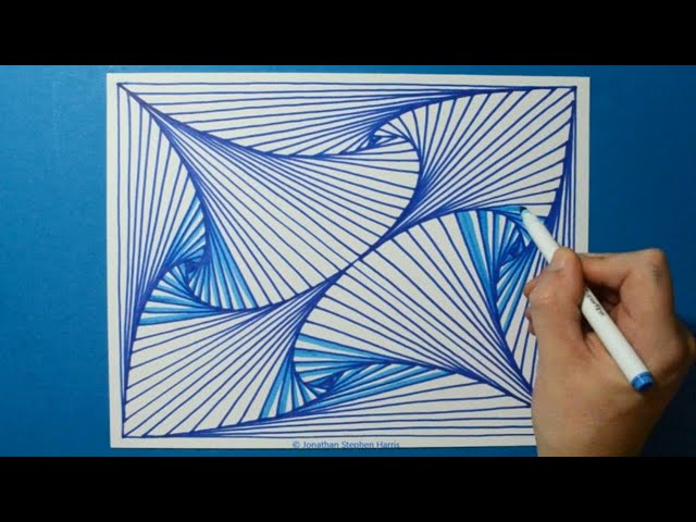 Colorful Drawing #7 / 3D Blue Outline Spiral Pattern / Relaxing Line Illusion / Color Art Therapy