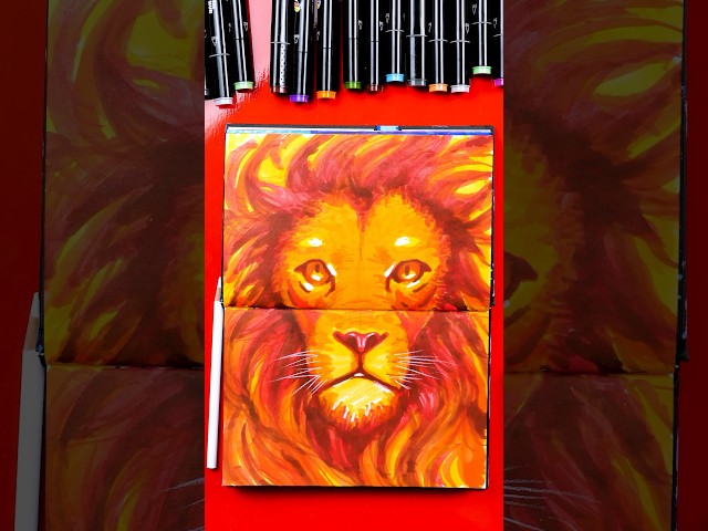 Week 7 - Timelapse Sketchbook Challenge - red & orange lion #artforkidshub