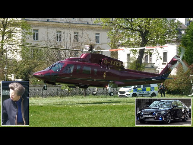 Princess Anne boards a helicopter | Queen and other royals travel in their cars 🤴