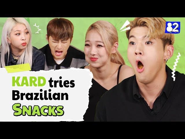 Kpop group tries Brazilian snacks | Snack Talk w/ KARD (카드)