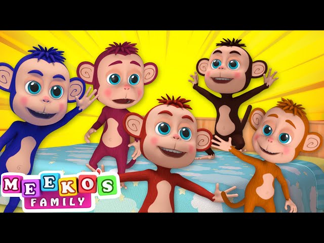 Five Little Monkeys Song 🐒😻 | Nursery Rhymes and Kids Songs | Meeko's Family