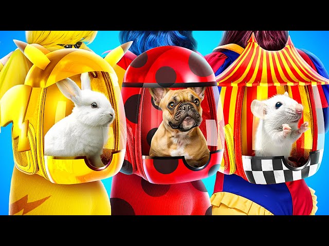 One Colored Pet House Challenge! LadyBug vs Pomni vs Pokemon