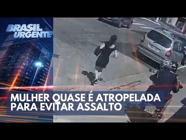 Mulher quase é atropelada para evitar assalto | Brasil Urgente