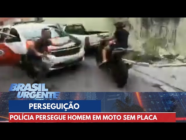 Polícia persegue homem em moto sem placa | Brasil Urgente