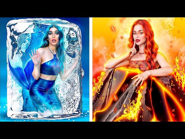 Mermaid on Fire vs Icy Mermaid! Hot vs Cold Hide and Seek in Boxes Challenge!