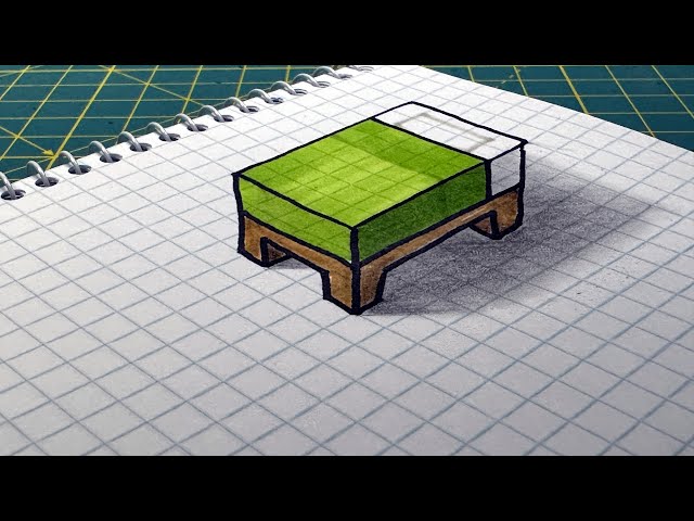 How To Draw A 3d Minecraft Bed - A Trick Art On Graph Paper - Simple And Easy