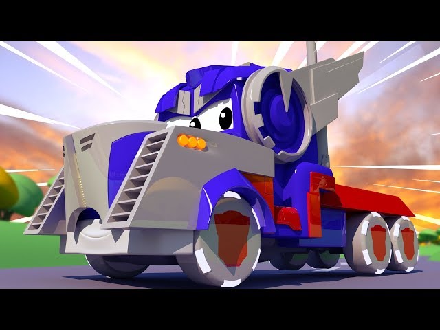Carl SUPER TRUCK is OPTIMUS PRIME from Transformers!  Tom the Tow Truck's Paint Shop - Car City