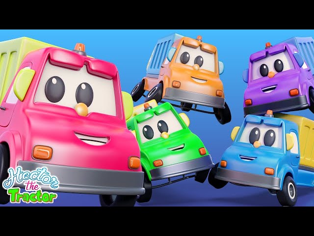 Five Little Garbage Trucks Song  + More Vehicle Cartoon Rhymes for Kids