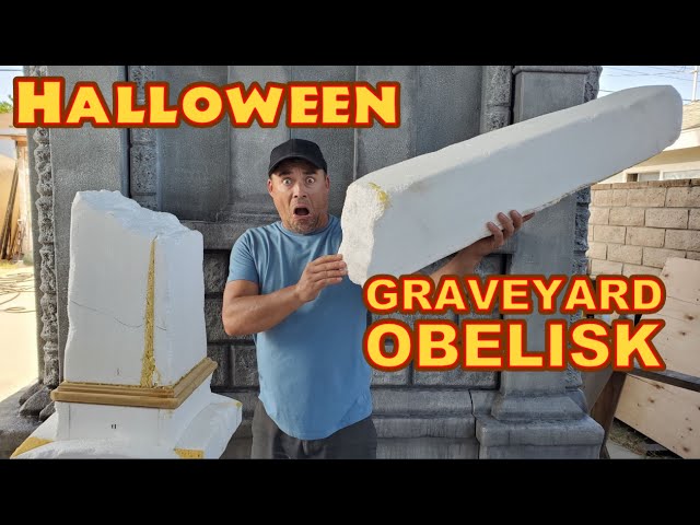 Broken Halloween Tombstone Prop - Haunted Graveyard Obelisk