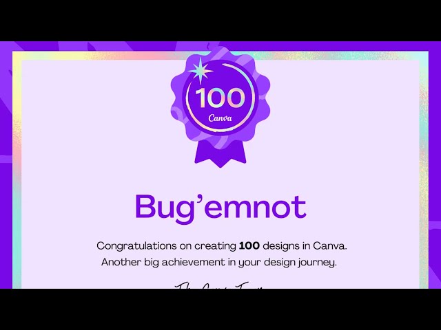 100 designs badge from Canva.