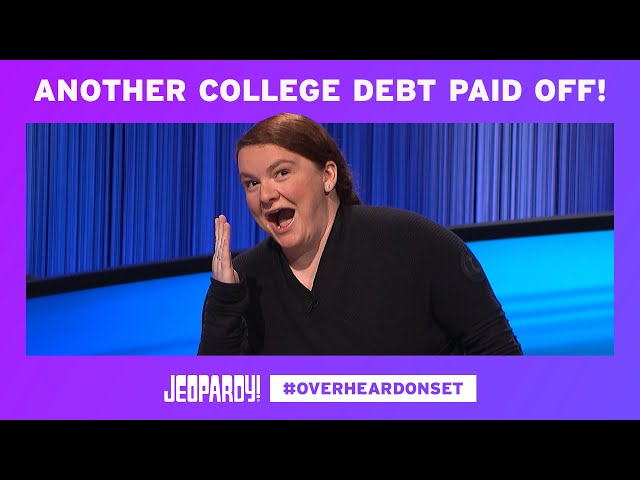 Katie Says Goodbye to College Debt | Overheard on Set | JEOPARDY!
