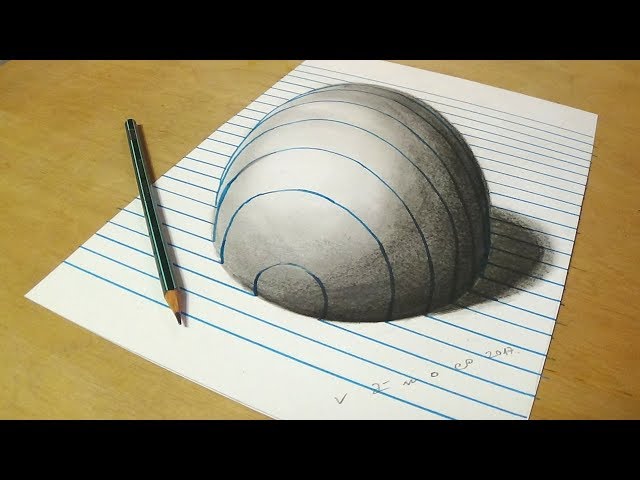Trick Art on Line Paper  - Drawing Half Sphere - Optical Illusion - #Drawing #Art #HowToDraw