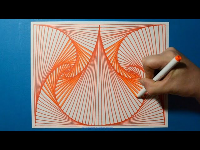 Colorful Drawing #10 / 3D Orange Outline Spiral Pattern / Relaxing Line Illusion / Color Art Therapy