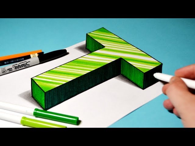 How to Draw 3D Letter T - Anamorphic Trick Art Illusion / For Kids & Beginners
