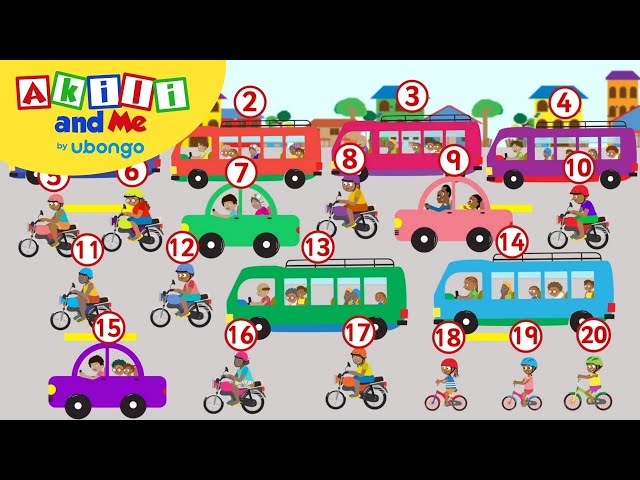 Count Buses, Cars and Bicycles! | Numbers & Shapes with Akili and Me | African Educational Cartoons
