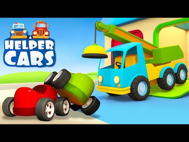 Helper cars & race cars for kids. Construction vehicles for kids repair the lift.