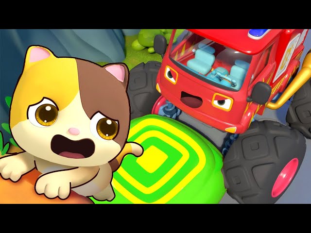 Monster Fire Truck Saves Mimi | Monster Car Song for Kids | Nursery Rhymes | Kids Songs | BabyBus
