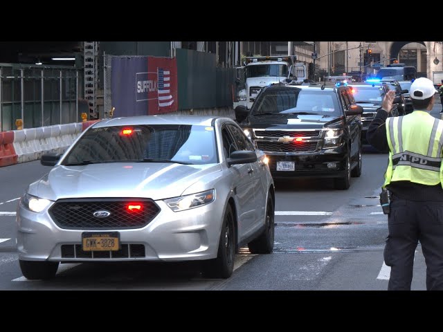 Big motorcade for Benjamin Netanyahu exiting Biden's hotel; Secret Service, SWAT & ambo 🇺🇸 🇮🇱