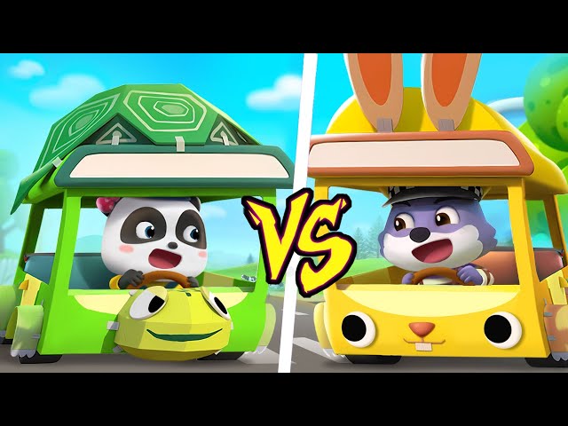 Rabbit Bus vs Turtle Bus | The Tortoise and the Hare | Nursery Rhymes & Kids Songs | BabyBus