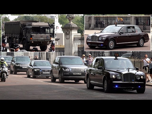 Motorcades of King Charles, William, Army and others depart Trooping the Colour 🚔👑🪖