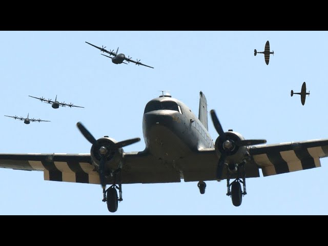 Military aircraft fill the skies over Normandy during the 80th Anniversary of D-Day ✈️ 🚁