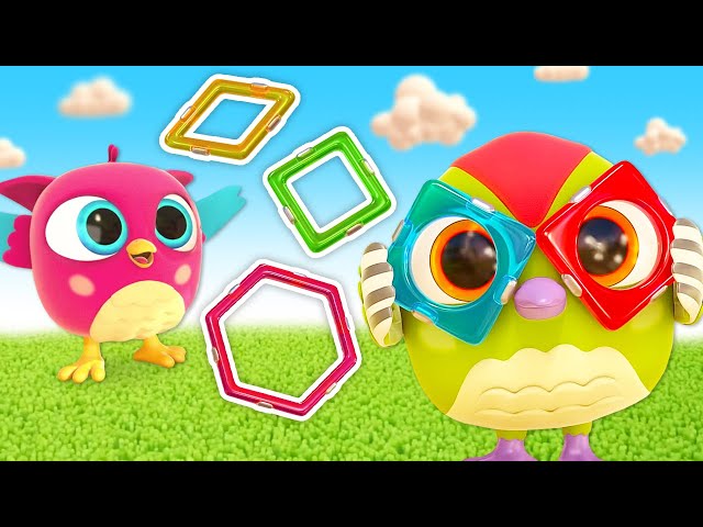 Peck Peck & Hop Hop the Owl pretend to play with toy magnets | Cartoons for babies
