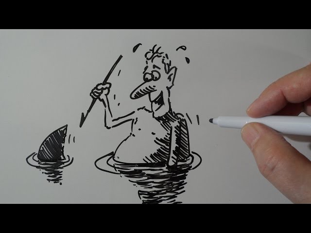 How I Draw Suprise Shark Cartoon, Drawing Caricature