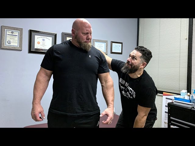 STRONGEST MAN IN HISTORY: NICK BEST gets his shoulder hammered by Chiropractor