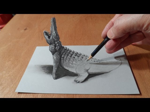How To Draw A 3d Crocodile!
