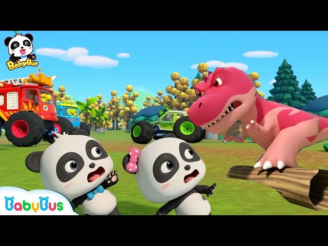 Baby Panda Drops into The Dino World | Monster Cars And Dinosaurs | BabyBus Cartoon & Songs