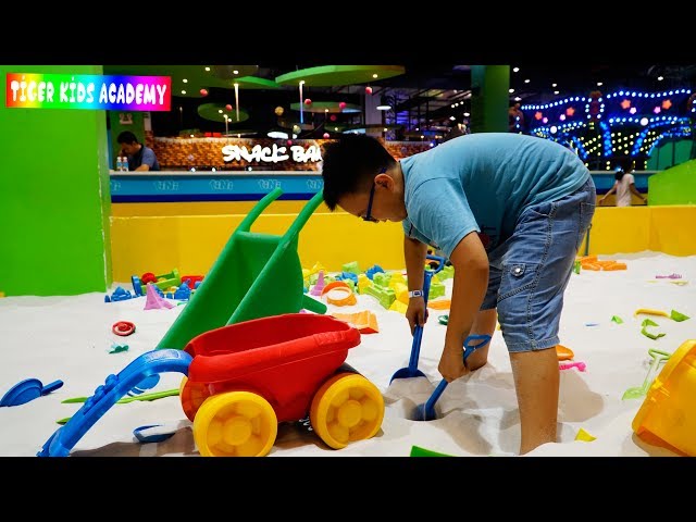 Indoor Playground Family Fun Play Area for Kids Playing with Sand Car Toys | Nursery Rhymes Song