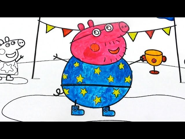 Peppa Pig Coloring Book ! Daddy Pig Champion ! kids toys