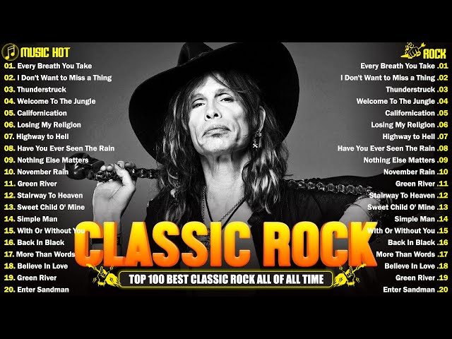 Best Classic Rock Songs 70s 80s 90s 💥 Queen, ACDC, U2, Aerosmith, Bon Jovi, Guns N Roses, Metallica