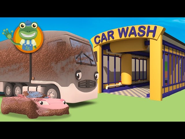 Cleaning Muddy Trucks in the Car Wash with Gecko's Garage | Trucks For Children