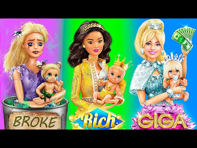 Rich, Broke and Giga Rich Barbies with Their Babies