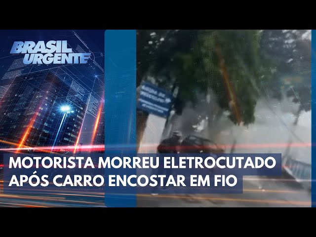 Carro pega fogo após pneu encostar em fio de alta tensão | Brasil Urgente