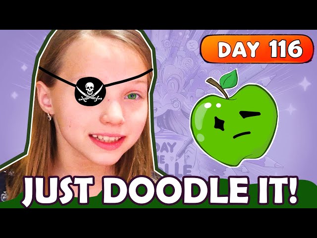 Pirate apple drawing, One Day One Doodle, day 116, How to doodle a pirate apple
