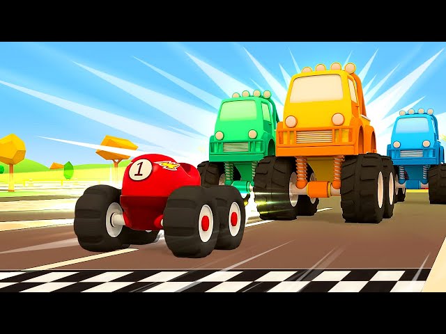 New wheels for the car. The little racing car & big monster trucks. Helper cars cartoons for kids.