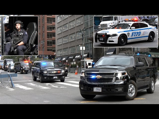High risk motorcades pass protesters during large security operation in New York 🚓