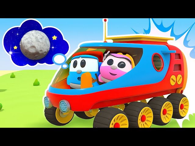 Lea the Truck & Leo the Truck build a lunar rover | Car cartoons for kids with cars for kids
