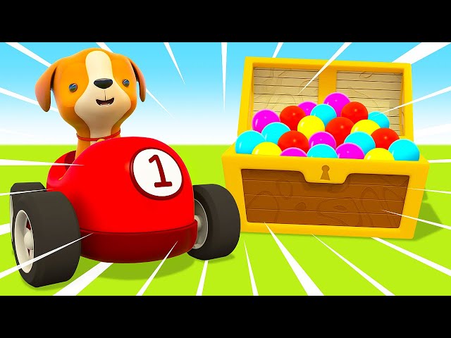 Little puppy and the racing car find TREASURE! Tow trucks & NEW Helper cars cartoons for kids.
