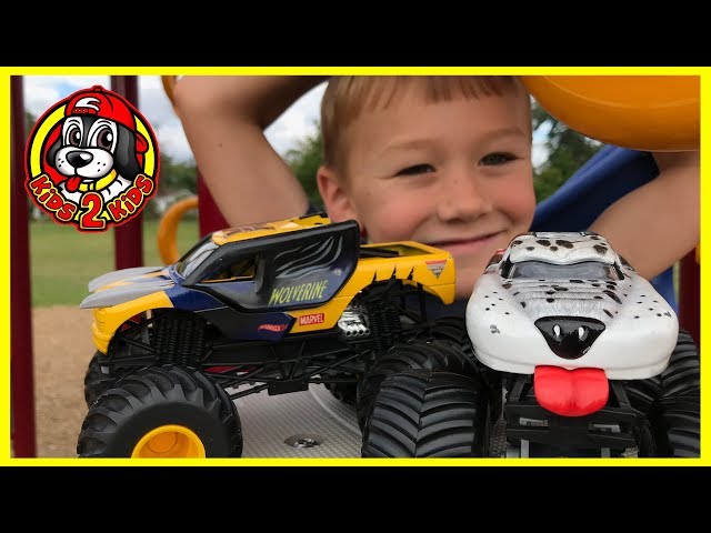 Monster Jam Toy Trucks PLAY AT THE PARK: 1 HR COMPILATION | X-Men Wolverine & Monster Mutt Dalmatian