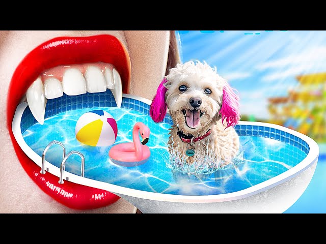 I Became a Vampire! We Build a Water Park at Home for Pets!