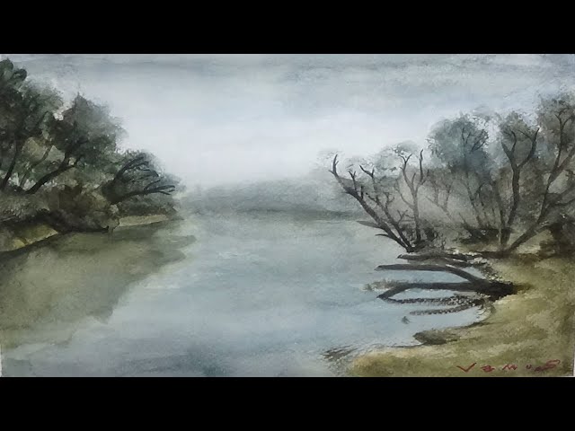 Silence by the River - Watercolour Landscape - Slow Life Art - By Vamos