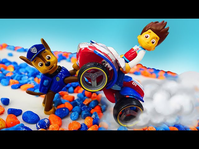 Paw Patrol toys & their toy cars' races | Kids pretend to play with toys & cars for kids