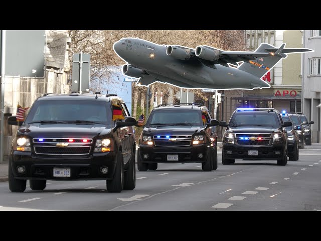 Kamala Harris travels in huge motorcade before departing in a C-17 military plane 🇺🇸 🇩🇪