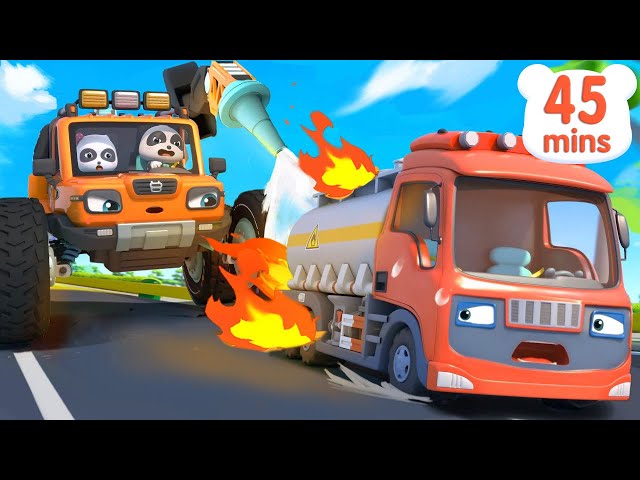 Fire Truck Saving Tanker Truck🔥| Monster Truck | Car Cartoon | Kids Song | BabyBus