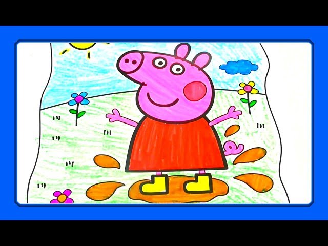 Peppa jumps in muddy puddles ! Coloring Peppa Pig ! kids toys