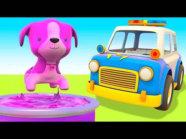 The police car saves the puppy. Full episodes of Helper cars cartoons for kids. Animals for kids.