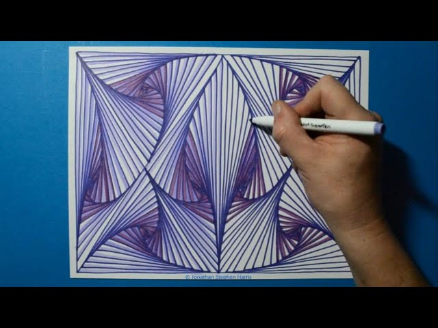 Colorful Drawing #9 / 3D Purple Outline Spiral Pattern / Relaxing Line Illusion / Color Art Therapy
